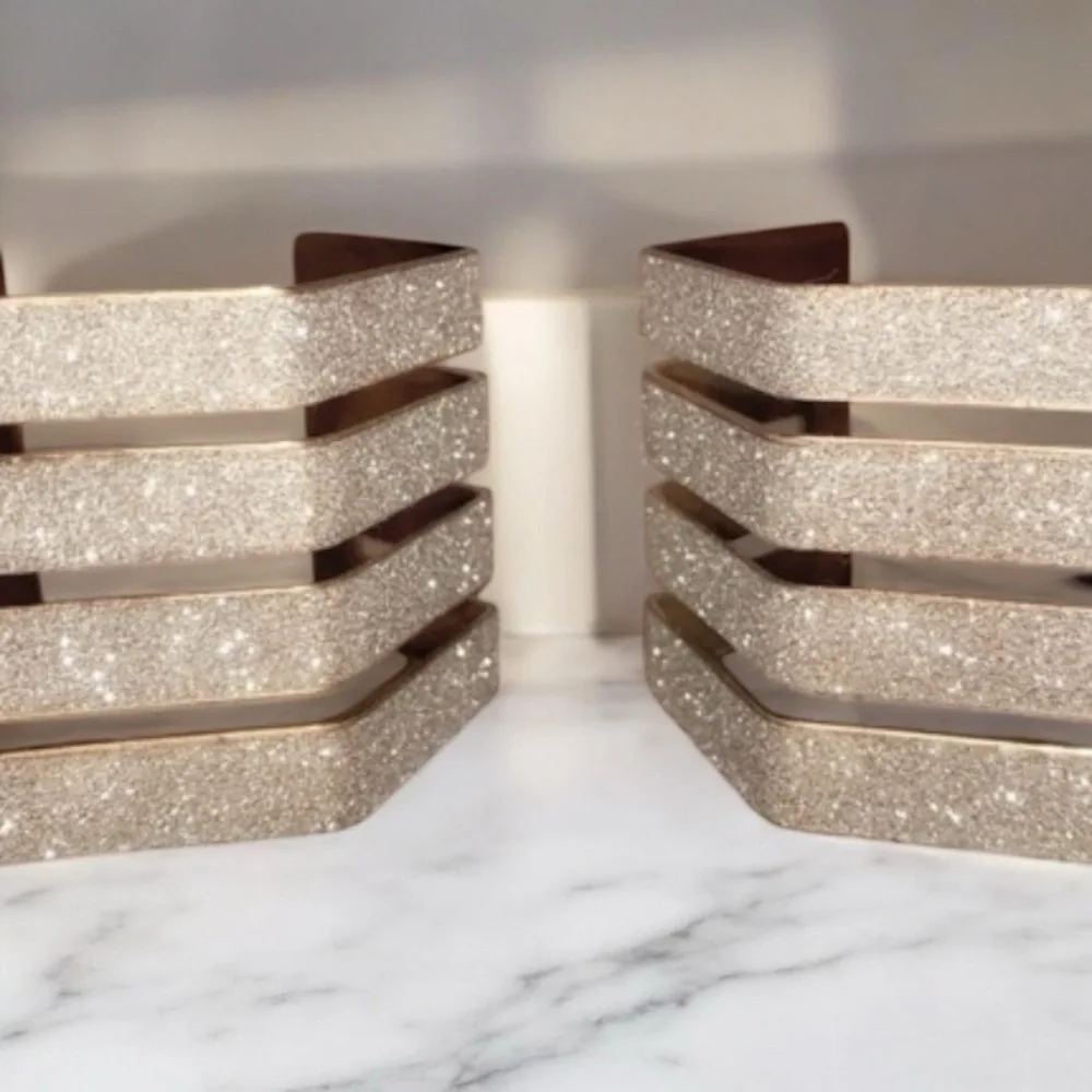 METAL CUFF BRACELETS- Set of Two in Gold and Glitter Metallic Bling